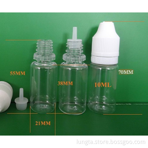 10ml Pet E Cigarette Liquid Botle with Safety/Secure/Childproof Cap and Clear/Natural Long Thin Dropper/Tips of Jb-210